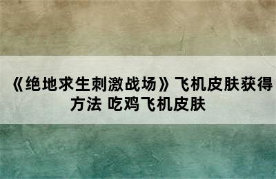 《绝地求生刺激战场》飞机皮肤获得方法 吃鸡飞机皮肤